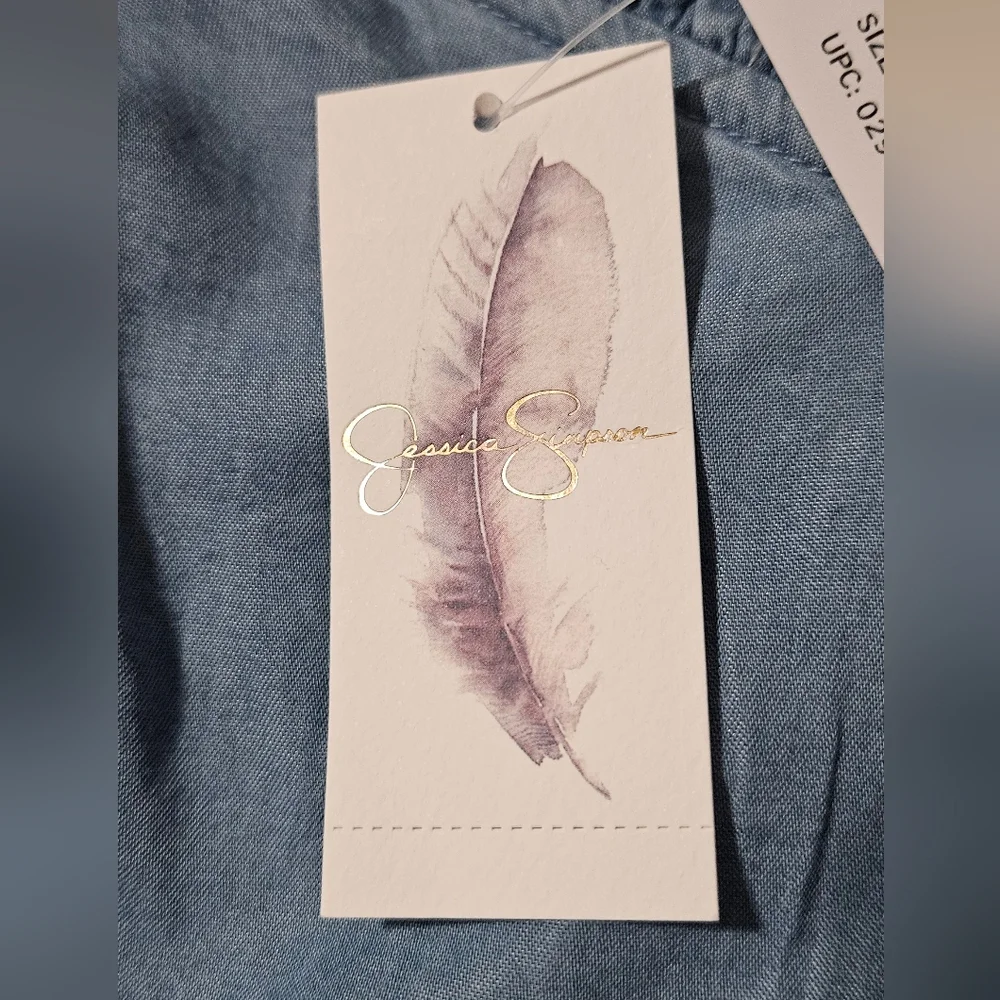 NWT Jessica Simpson Cropped Spaghetti Strap W/ Shell Detail Denim Top; Size L - Picture 9 of 12